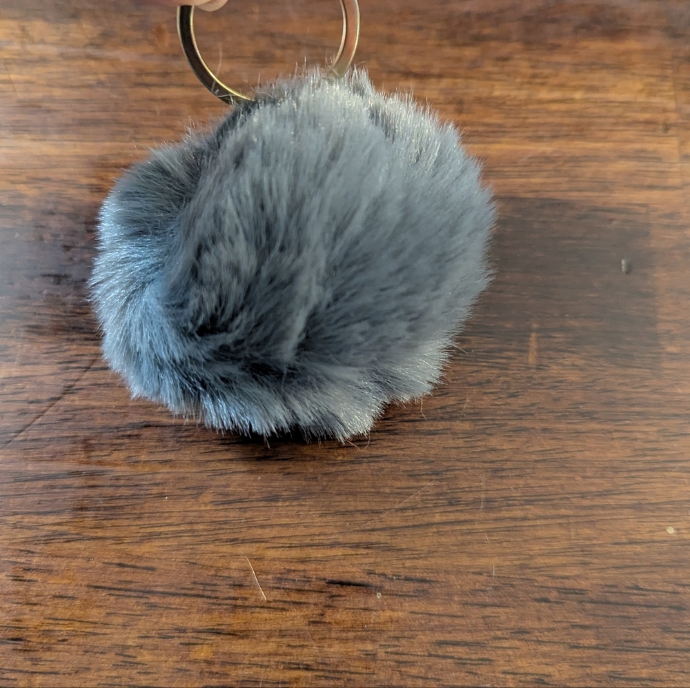 Gray Faux Fur Pom Pom Keychain